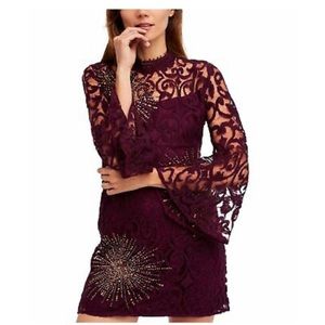 Free People Northstar Purple Lace and Sequin Dress